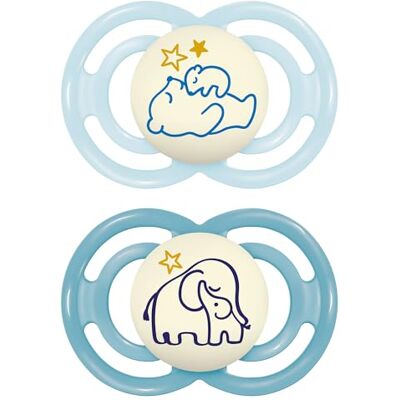 MAM Chupete que Brilla en la Oscuridad, a Partir de 16 Meses, Tetina Extra Delgada y Flexible de Silicona de Fácil Aceptación, con Caja Autoesterilizadora, Perfect, Azul Brillante, Pack 2uds MAM Chupete que Brilla en la Oscuridad, a Partir de 16 Meses, Tetina Extra Delgada y Flexible de Silicona de Fácil Aceptación, con Caja Autoesterilizadora, Perfect, Azul Brillante, Pack 2uds