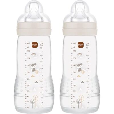 MAM Pack 2 Biberones, a partir de 4 Meses, 330ml, con Tetina 3 de Flujo Rápido de Silicona de Fácil Aceptación, Fácil de Sostener, Fácil de Limpiar, Easy Active, Neutro Brillante, Pack de 2uds MAM Pack 2 Biberones, a partir de 4 Meses, 330ml, con Tetina 3 de Flujo Rápido de Silicona de Fácil Aceptación, Fácil de Sostener, Fácil de Limpiar, Easy Active, Neutro Brillante, Pack de 2uds