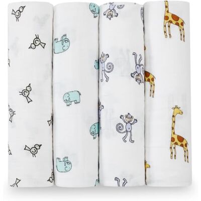 aden + anais Jungle Jam Pack de 4 muselinas, unisex aden + anais Jungle Jam Pack de 4 muselinas, unisex