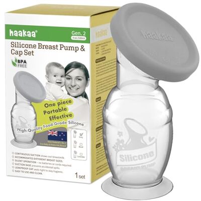 haakaa Extractor de leche manual con base de succión y tapa de silicona, 100 ml haakaa Extractor de leche manual con base de succión y tapa de silicona, 100 ml