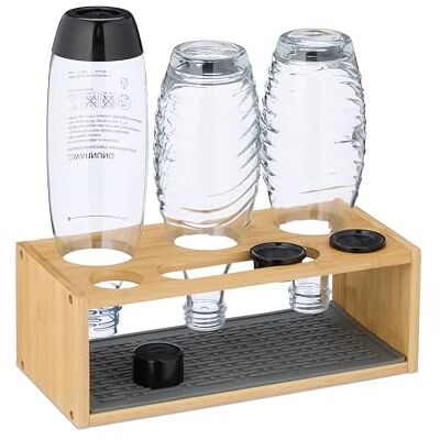 Relaxdays Escurridor de Botellas, Soporte Secar Botellas, Compatible con Sodastream, Bambú, Esterilla Goma Natural/Gris Relaxdays Escurridor de Botellas, Soporte Secar Botellas, Compatible con Sodastream, Bambú, Esterilla Goma Natural/Gris