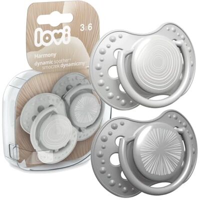 LOVI chupetes para bebé, 3-6 Meses, con Tetina de Silicona, sin BPA, Punta Dinámica, Colección Harmony, 2 piezas, Gris LOVI chupetes para bebé, 3-6 Meses, con Tetina de Silicona, sin BPA, Punta Dinámica, Colección Harmony, 2 piezas, Gris