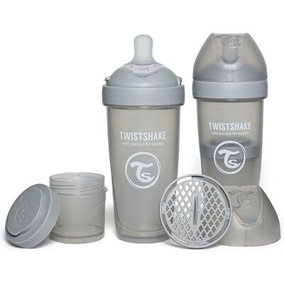 TWISTSHAKE 2x Pro Double Biberón Anticólicos con Envase de Leche en Polvo 330 ml Pezón de Silicona de Flujo Rápido con Forma de Seno Sin BPA Adecuado para Bebés de Más de 4m+ Gris TWISTSHAKE 2x Pro Double Biberón Anticólicos con Envase de Leche en Polvo 330 ml Pezón de Silicona de Flujo Rápido con Forma de Seno Sin BPA Adecuado para Bebés de Más de 4m+ Gris