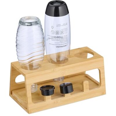 Relaxdays Escurridor, Soporte Secar 3 Botellas, Compatible con Sodastream, Bambú, Recogegotas, Natural, 12 x 29 x 14 cm Relaxdays Escurridor, Soporte Secar 3 Botellas, Compatible con Sodastream, Bambú, Recogegotas, Natural, 12 x 29 x 14 cm