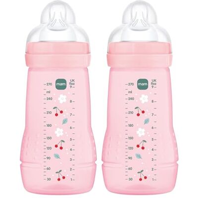 MAM Pack 2 Biberones, 2-4 Meses, 270ml, con Tetina 2 de Flujo Medio de Silicona de Fácil Aceptación, Fácil de Sostener, Fácil de Limpiar, Easy Active, Rosa Brillante, Pack de 2uds MAM Pack 2 Biberones, 2-4 Meses, 270ml, con Tetina 2 de Flujo Medio de Silicona de Fácil Aceptación, Fácil de Sostener, Fácil de Limpiar, Easy Active, Rosa Brillante, Pack de 2uds