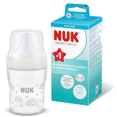 NUK Perfect Match Biberón 0+ meses 120 ml Biberón anticólicos Vidrio Indicador de control de temperatura Arcoíris 1 unidad NUK Perfect Match Biberón 0+ meses 120 ml Biberón anticólicos Vidrio Indicador de control de temperatura Arcoíris 1 unidad