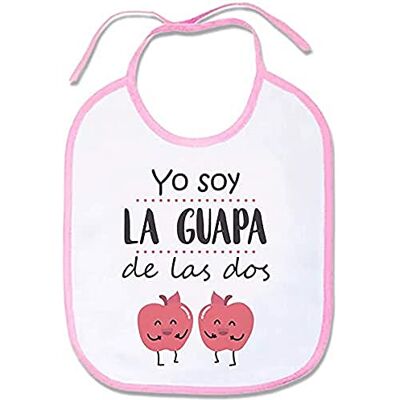 SUPERMOLON "Yo Soy la Guapa de Las Dos" Babero Mellizas con Cordones, Rosa Pastel, unisex SUPERMOLON "Yo Soy la Guapa de Las Dos" Babero Mellizas con Cordones, Rosa Pastel, unisex