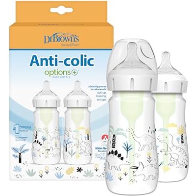 Dr. Brown's Dr. Brown’s Biberón Anticólicos de Boca Ancha Options+ Dinosaurio 270 ml Sistema Patentado con Ventilación Interna Incluye Tetina Nivel 1 de Flujo Lento +0 Meses Sin BPA Pack de 2 Unidades Dr. Brown's Dr. Brown’s Biberón Anticólicos de Boca Ancha Options+ Dinosaurio 270 ml Sistema Patentado con Ventilación Interna Incluye Tetina Nivel 1 de Flujo Lento +0 Meses Sin BPA Pack de 2 Unidades