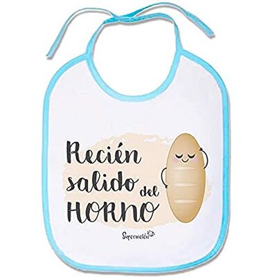 SUPERMOLON "Recién Salido Del Horno" Babero Bebe con Cordones, Azul Celeste, unisex SUPERMOLON "Recién Salido Del Horno" Babero Bebe con Cordones, Azul Celeste, unisex