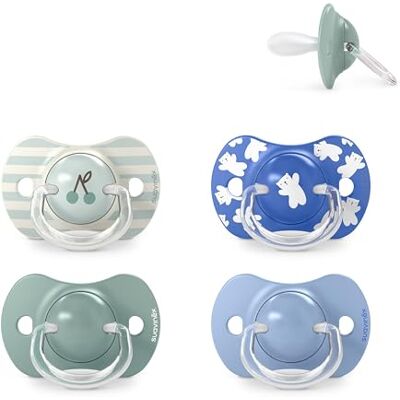 SUAVINEX , Pack de 4 Chupetes para Bebés +18 Meses, con Tetina Fisiológica de Silicona SX Pro Simétrica, Plana y Flexible, Respeta el Desarrollo Bucodental, Birdies y Wild&Free, Azul SUAVINEX , Pack de 4 Chupetes para Bebés +18 Meses, con Tetina Fisiológica de Silicona SX Pro Simétrica, Plana y Flexible, Respeta el Desarrollo Bucodental, Birdies y Wild&Free, Azul