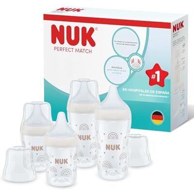 NUK Set de 4 biberones Perfect Match de +3 meses Se adapta al bebé como el pecho de mama Control de temperatura Ventilación anticólico 150 y 260 ml Tetinas de silicona Arcoíris NUK Set de 4 biberones Perfect Match de +3 meses Se adapta al bebé como el pecho de mama Control de temperatura Ventilación anticólico 150 y 260 ml Tetinas de silicona Arcoíris