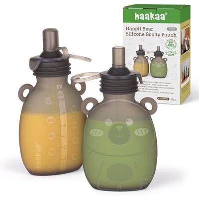 haakaa Happii Bear Bolsa de silicona reutilizable para alimentos para bebés para purés orgánicos caseros, jugos, batidos y yogur, perfecta para niños pequeños y niños, paquete de 2, 6 onzas haakaa Happii Bear Bolsa de silicona reutilizable para alimentos para bebés para purés orgánicos caseros, jugos, batidos y yogur, perfecta para niños pequeños y niños, paquete de 2, 6 onzas