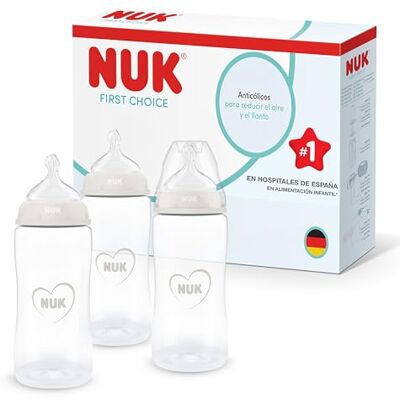 NUK First Choice Biberón 3+ meses 300 ml Biberón anticólicos PP Indicador de control de temperatura Neutral 3 unidades NUK First Choice Biberón 3+ meses 300 ml Biberón anticólicos PP Indicador de control de temperatura Neutral 3 unidades