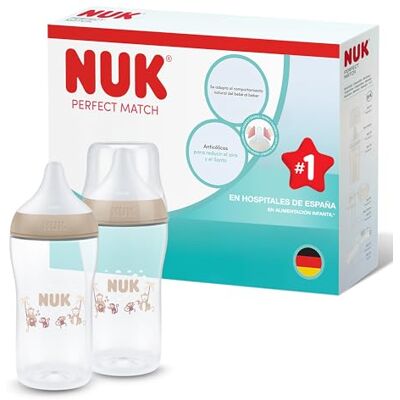 NUK Perfect Match Biberón 3+ meses 260 ml Biberón anticólicos PP Indicador de control de temperatura Mono 2 unidades NUK Perfect Match Biberón 3+ meses 260 ml Biberón anticólicos PP Indicador de control de temperatura Mono 2 unidades