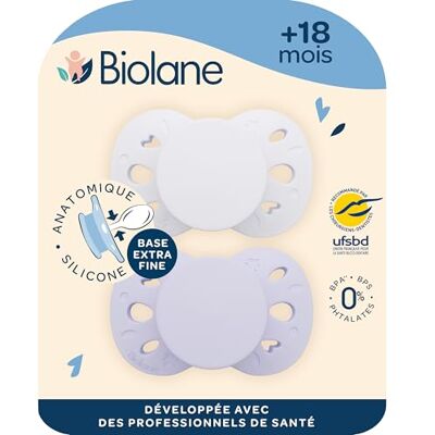 Biolane Chupetes anatómicos Chupetes extrafinos 18 meses en adelante Lila bicolor Chupete plano y reversible Comodidad óptima Respeto por el desarrollo bucal Biolane Chupetes anatómicos Chupetes extrafinos 18 meses en adelante Lila bicolor Chupete plano y reversible Comodidad óptima Respeto por el desarrollo bucal