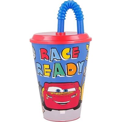 Cartoon Vaso con pajita para niños Cars Disney, vaso de plástico reutilizable semirrígido BPA libre capacidad 430 ml Cartoon Vaso con pajita para niños Cars Disney, vaso de plástico reutilizable semirrígido BPA libre capacidad 430 ml
