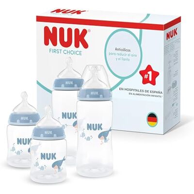 NUK First Choice Biberón 0-3+ meses 150 ml & 300 ml Biberón anticólicos recién nacido PP Indicador de control de temperatura Ballena 4 unidades NUK First Choice Biberón 0-3+ meses 150 ml & 300 ml Biberón anticólicos recién nacido PP Indicador de control de temperatura Ballena 4 unidades