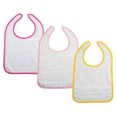 Filet Juego de 3 baberos para bebé o guardería con cierre de, de esponja blanca con tela Aida para bordar, 24 x 30 cm, fabricado en Italia, borde liso var. Rosa, fucsia, amarillo Filet Juego de 3 baberos para bebé o guardería con cierre de, de esponja blanca con tela Aida para bordar, 24 x 30 cm, fabricado en Italia, borde liso var. Rosa, fucsia, amarillo