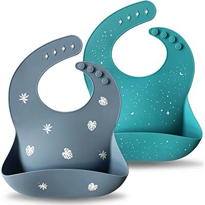 Moonkie Baberos Bebe (2 PCS), Baberos Bebe Impermeables, Babero Silicona Bebe, Sin BPA, Suaves y Cómodos, Tamaños Ajustables, Babero para Bebés y Niños(Azul-verde/Azul grisáceo) Moonkie Baberos Bebe (2 PCS), Baberos Bebe Impermeables, Babero Silicona Bebe, Sin BPA, Suaves y Cómodos, Tamaños Ajustables, Babero para Bebés y Niños(Azul-verde/Azul grisáceo)