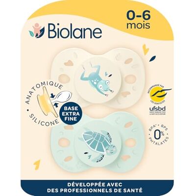 Biolane – Chupetes anatómicos animales – Chupetes extrafinos – 0 a 6 meses – Verde y Beige – Tetina plana y reversible – Comodidad óptima– Respeto al desarrollo bucal Biolane – Chupetes anatómicos animales – Chupetes extrafinos – 0 a 6 meses – Verde y Beige – Tetina plana y reversible – Comodidad óptima– Respeto al desarrollo bucal