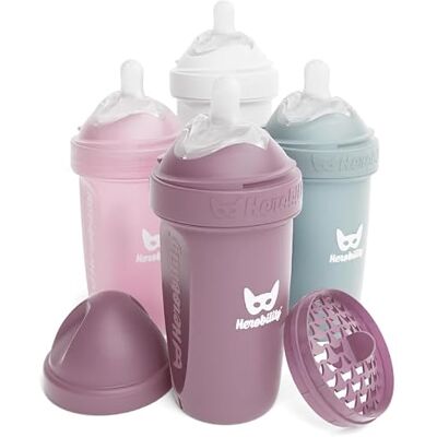 Herobility Biberones anticólicos Double – 8.5 fl oz/240 ml – Paquete de 4 – Biberones multicolores, Blanca, gris, rosa, espino rosa Herobility Biberones anticólicos Double – 8.5 fl oz/240 ml – Paquete de 4 – Biberones multicolores, Blanca, gris, rosa, espino rosa