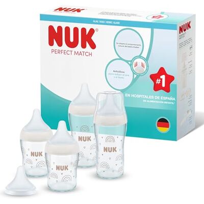 NUK Perfect Match Biberón 0-3+ meses 120 ml & 230 ml Biberón anticólicos recién nacido Vidrio Indicador de control de temperatura Arcoíris 4 unidades NUK Perfect Match Biberón 0-3+ meses 120 ml & 230 ml Biberón anticólicos recién nacido Vidrio Indicador de control de temperatura Arcoíris 4 unidades