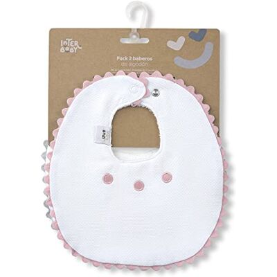 Interbaby Pack 2 Baberos ribetes en rosa y gris Interbaby Pack 2 Baberos ribetes en rosa y gris