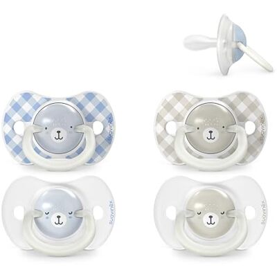SUAVINEX , Pack de 4 Chupetes que Brillan en la Oscuridad, Bebés 0/6 Meses y Recién Nacidos, para Dormir, con Anilla Fluorescente y Tetina Fisiológica SX Pro de Silicona, Plana y Flexible, Azul SUAVINEX , Pack de 4 Chupetes que Brillan en la Oscuridad, Bebés 0/6 Meses y Recién Nacidos, para Dormir, con Anilla Fluorescente y Tetina Fisiológica SX Pro de Silicona, Plana y Flexible, Azul