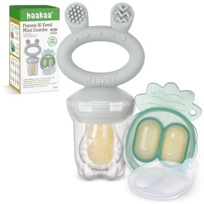 haakaa Bebé Comedero de Frutas & Combo de mini bandejas, Moldes para Paletas de Leche Materna, Alimentador de Silicona Libre de BPA para la Auto Alimentación Segura del Bebé, 4 Meses+ -Gris haakaa Bebé Comedero de Frutas & Combo de mini bandejas, Moldes para Paletas de Leche Materna, Alimentador de Silicona Libre de BPA para la Auto Alimentación Segura del Bebé, 4 Meses+ -Gris