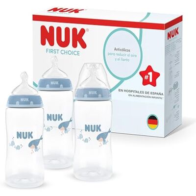 NUK First Choice Biberón 3+ meses 300 ml Biberón anticólicos PP Indicador de control de temperatura Ballena 3 unidades NUK First Choice Biberón 3+ meses 300 ml Biberón anticólicos PP Indicador de control de temperatura Ballena 3 unidades