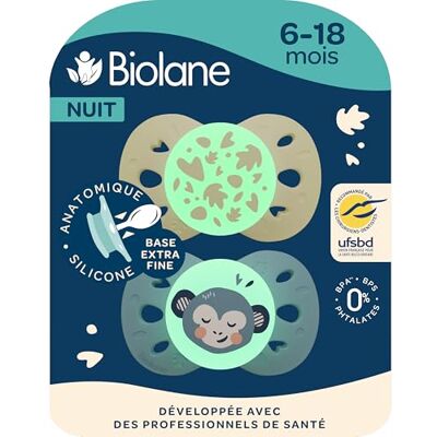 Biolane Chupetes anatómicos para la noche Chupetes fosforescentes extrafinos 6-18 meses Azul y beige Chupete plano y reversible Comodidad óptima Respeto por el desarrollo de la cavidad Biolane Chupetes anatómicos para la noche Chupetes fosforescentes extrafinos 6-18 meses Azul y beige Chupete plano y reversible Comodidad óptima Respeto por el desarrollo de la cavidad