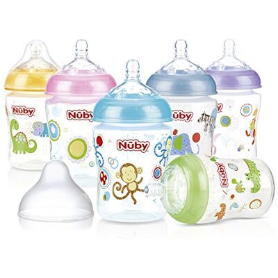 Nuby ID1192 Biberón boca ancha estampado con tapa PP y tetina de flujo lento, 270 ml Nuby ID1192 Biberón boca ancha estampado con tapa PP y tetina de flujo lento, 270 ml