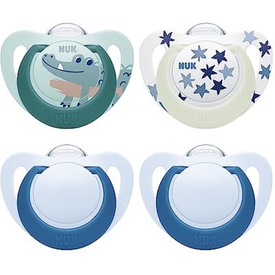 NUK Star Day & Night chupete 6-18 meses Calma al 99 % de los bebés Chupetes de silicona sin BPA Brilla en la oscuridad para encontrarlo por la noche Cocodrilo 4 unidades NUK Star Day & Night chupete 6-18 meses Calma al 99 % de los bebés Chupetes de silicona sin BPA Brilla en la oscuridad para encontrarlo por la noche Cocodrilo 4 unidades