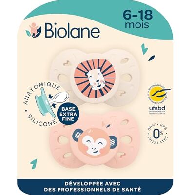 Biolane Chupetes anatómicos para animal Chupetes extrafinos 6-18 meses Rosa y beige Chupete plano y reversible Comodidad óptima Respeto por el desarrollo bucal Biolane Chupetes anatómicos para animal Chupetes extrafinos 6-18 meses Rosa y beige Chupete plano y reversible Comodidad óptima Respeto por el desarrollo bucal