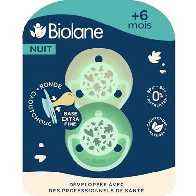 Biolane Chupetes redondos para la noche Fosforescentes 6 meses en adelante Chupetes extrafinos Verde y beige Chupete de caucho natural Respetuoso con el desarrollo bucal Biolane Chupetes redondos para la noche Fosforescentes 6 meses en adelante Chupetes extrafinos Verde y beige Chupete de caucho natural Respetuoso con el desarrollo bucal