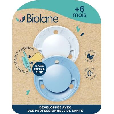 Biolane - Chupetes redondos- Chupetes extra finos- 6 meses y más- Azul bicolor- Tetina de goma natural- Respeto al desarrollo bucal- Suave y cómoda- Materiales renovables Biolane - Chupetes redondos- Chupetes extra finos- 6 meses y más- Azul bicolor- Tetina de goma natural- Respeto al desarrollo bucal- Suave y cómoda- Materiales renovables
