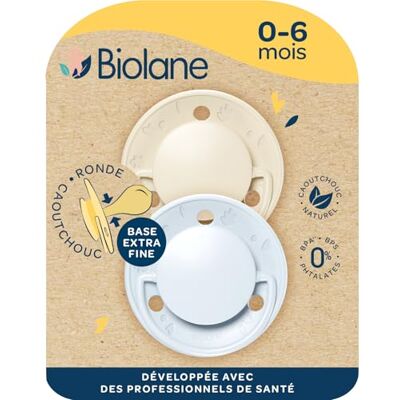 Biolane - Chupetes redondos- Chupetes extrafinos- 0 a 6 meses- Azul y Beige- Tetina de goma natural Respeto al desarrollo bucal- Suave y cómodo- Materiales renovables Biolane - Chupetes redondos- Chupetes extrafinos- 0 a 6 meses- Azul y Beige- Tetina de goma natural Respeto al desarrollo bucal- Suave y cómodo- Materiales renovables
