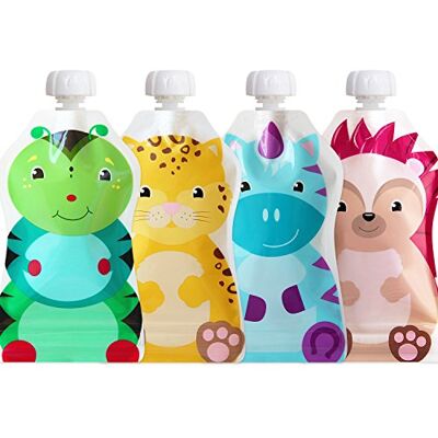 ChooMee Bolsas Reutilizables Comida Bebé Sin BPA Bolsitas Rellenables para Puré, Compota y Yogur Doble Cierre, Fácil de Llenar, Base Ancha 4 Uds, 140 ml SnackPack FreshSquad ChooMee Bolsas Reutilizables Comida Bebé Sin BPA Bolsitas Rellenables para Puré, Compota y Yogur Doble Cierre, Fácil de Llenar, Base Ancha 4 Uds, 140 ml SnackPack FreshSquad