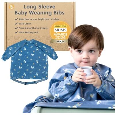 BIBaDO Babero de manga larga para bebés y niños pequeños de 6 a 36 años. Babero de alimentación para bebés a prueba de desorden que se fija a sillas altas, cochecitos y mesas. 100% impermeable BIBaDO Babero de manga larga para bebés y niños pequeños de 6 a 36 años. Babero de alimentación para bebés a prueba de desorden que se fija a sillas altas, cochecitos y mesas. 100% impermeable