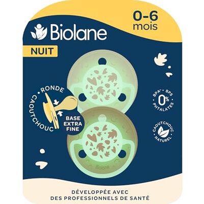 Biolane Chupetes redondos para la noche, fosforescentes, 0-6 meses Chupetes extrafinos Beige y marrón Chupete de caucho natural Respetuoso con el desarrollo bucal Biolane Chupetes redondos para la noche, fosforescentes, 0-6 meses Chupetes extrafinos Beige y marrón Chupete de caucho natural Respetuoso con el desarrollo bucal