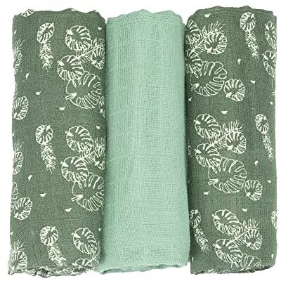 Trois Kilos Sept Lote de 3 pañales para bebé – Certificio Oeko-Tex – 70 x 70 cm – Diseño de Hojas Verdes Trois Kilos Sept Lote de 3 pañales para bebé – Certificio Oeko-Tex – 70 x 70 cm – Diseño de Hojas Verdes