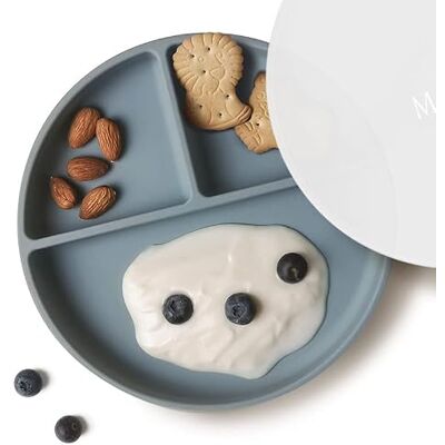 Moonkie Platos de succión para bebés y niños pequeños Platos divididos de silicona sin BPA con tapa Aptos para microondas y lavavajillas 1 Pack (Ether) Moonkie Platos de succión para bebés y niños pequeños Platos divididos de silicona sin BPA con tapa Aptos para microondas y lavavajillas 1 Pack (Ether)