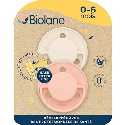 Biolane Chupetes redondos Chupetes extrafinos, 0-6 meses, rosa y beige, chupete de goma natural Respetuoso con el desarrollo bucal Suave y cómodo Biolane Chupetes redondos Chupetes extrafinos, 0-6 meses, rosa y beige, chupete de goma natural Respetuoso con el desarrollo bucal Suave y cómodo