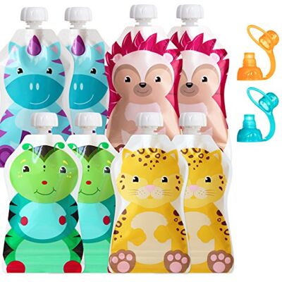 ChooMee Bolsas Reutilizables para Comida de Bebé + Tapas de Silicona SoftSip Sin BPA, Antifugas, para Smoothies, Purés y Yogur Doble Cierre y Base Ancha 8 Uds, 140 ml FreshSquad ChooMee Bolsas Reutilizables para Comida de Bebé + Tapas de Silicona SoftSip Sin BPA, Antifugas, para Smoothies, Purés y Yogur Doble Cierre y Base Ancha 8 Uds, 140 ml FreshSquad