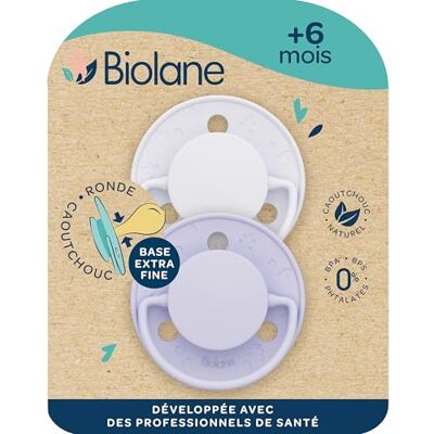 Biolane Chupetes redondos Chupetes extrafinos, 6 meses en adelante Bicolor lila Chupete de caucho natural Respetuoso con el desarrollo bucal Suave y cómodo Biolane Chupetes redondos Chupetes extrafinos, 6 meses en adelante Bicolor lila Chupete de caucho natural Respetuoso con el desarrollo bucal Suave y cómodo