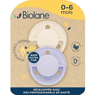 Biolane Chupetes redondos Chupetes extrafinos, 0-6 meses Lila y beige Chupete de caucho natural Respetuoso con el desarrollo bucal Suave y cómodo Biolane Chupetes redondos Chupetes extrafinos, 0-6 meses Lila y beige Chupete de caucho natural Respetuoso con el desarrollo bucal Suave y cómodo