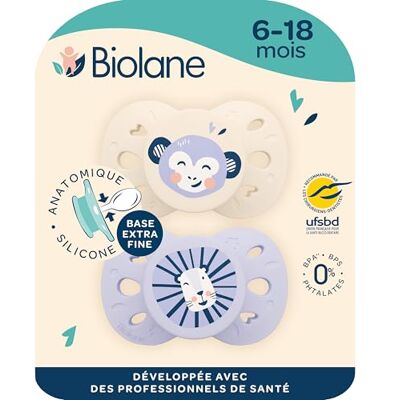 Biolane Chupetes anatómicos de animal Chupetes extrafinos 6-18 meses Lila y beige Chupete plano y reversible Comodidad óptima Respeto por el desarrollo bucal Biolane Chupetes anatómicos de animal Chupetes extrafinos 6-18 meses Lila y beige Chupete plano y reversible Comodidad óptima Respeto por el desarrollo bucal
