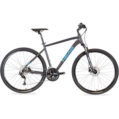 HEAD Crossbike, 28", Bicicleta, Marco de Aluminio, Shimano 3x9, Frenos de Disco hidráulicos, Gris Metalizado/Azul, I-Peak 2.5 HEAD Crossbike, 28", Bicicleta, Marco de Aluminio, Shimano 3x9, Frenos de Disco hidráulicos, Gris Metalizado/Azul, I-Peak 2.5