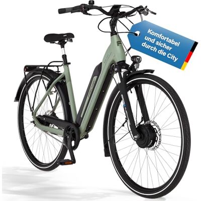Fischer E-Bike City Cita 2403 Bicicleta eléctrica para Hombre y Mujer, RH 50, Motor Delantero 40 NM, batería 48 V, 50cm 459Wh, Verde Niebla Mate Fischer E-Bike City Cita 2403 Bicicleta eléctrica para Hombre y Mujer, RH 50, Motor Delantero 40 NM, batería 48 V, 50cm 459Wh, Verde Niebla Mate