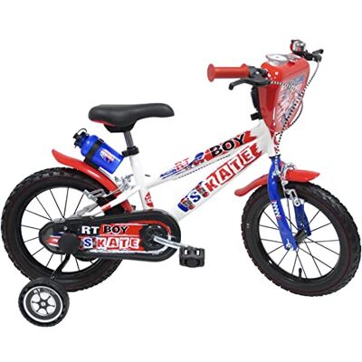 skate-home Skate Bicicleta Infantil de 16 Pulgadas, Color Blanco con Pegatinas Azules y Rojas skate-home Skate Bicicleta Infantil de 16 Pulgadas, Color Blanco con Pegatinas Azules y Rojas